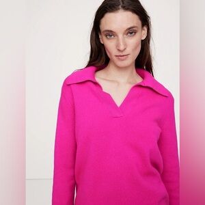 Banana Republic 100% CASHMERE RUGBY SWEATER POLO in Wild Orchid Pink, size L